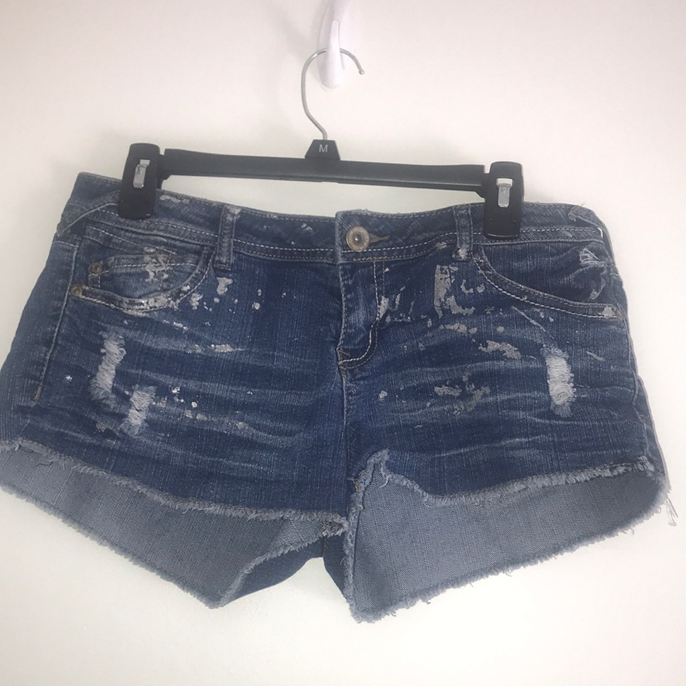 Rue 21, Jean Shorts -Size 9/10, frayed bottoms. Front with buttoned back packets